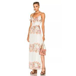 LPA Silk Slip Floral Leopard Jacquard Ruffle Night Out Maxi Dress Size XS